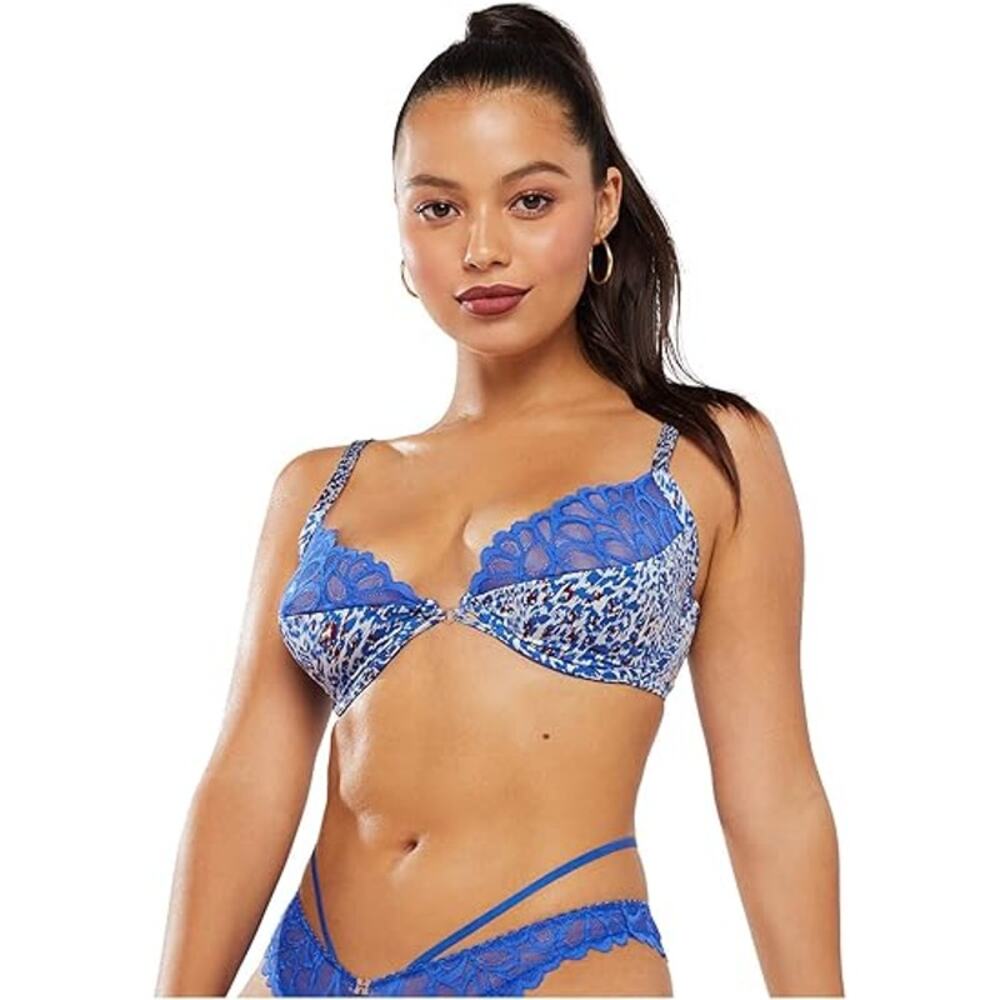Savage x Fenty Savage Not Sorry Half Cup Lace Bra Blue Leopard Women's 38D NWT